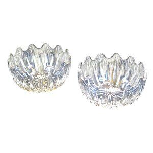 Set of 2 Princess House Royal Highlights Crystal Wave Edge Open Sugar Bowls